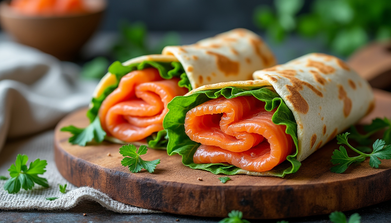 découvrez nos mini wraps au saumon, parfaits pour une entrée fraîche et savoureuse. idéal pour un apéritif ou un repas léger, facile à préparer et délicieux.