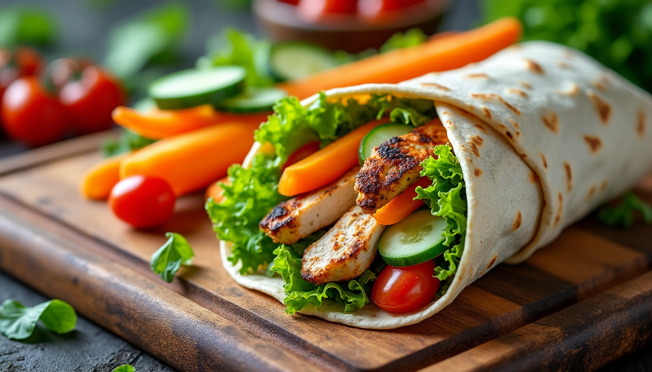 découvrez notre wrap poulet crudité, une recette fraîche et savoureuse alliant poulet tendre et légumes croquants, parfaite pour un repas léger et équilibré.